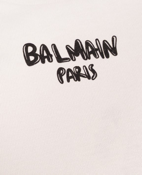 Balmain Детская серая футболка с принтом логотипа BZ8H31Z36721214