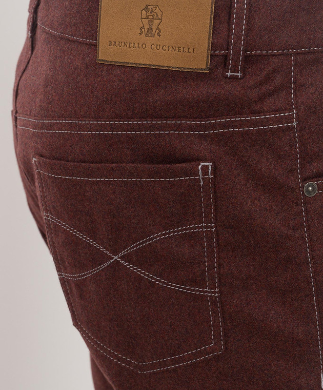 Brunello Cucinelli Бордові штани з вовни і кашеміру з патчем логотипа ME499F1012 зображення 5