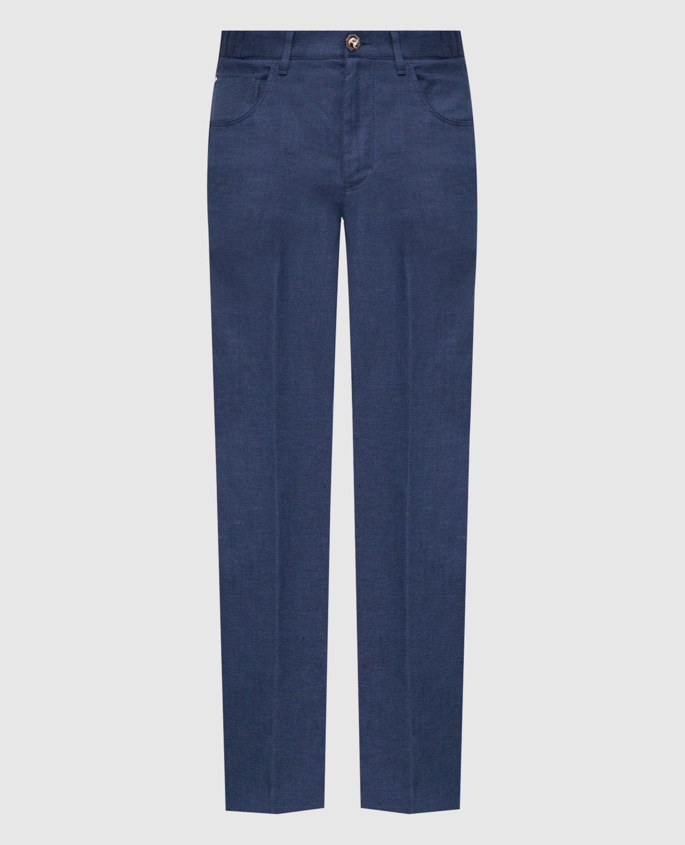 Синие брюки из льна и шелка