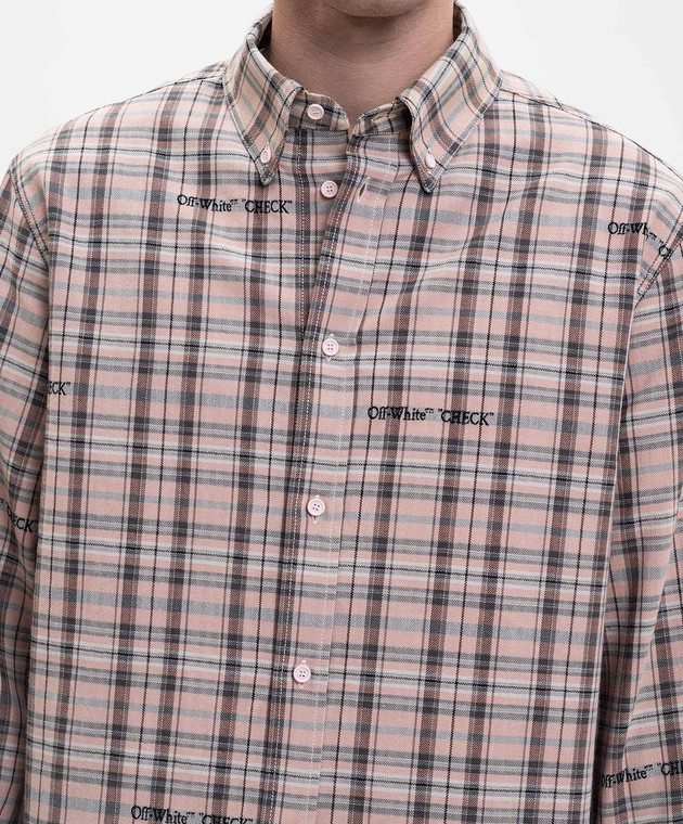 Off-White Розовая рубашка в узор с вышивкой логотипа 44XGE04MS26F001 изображение 5