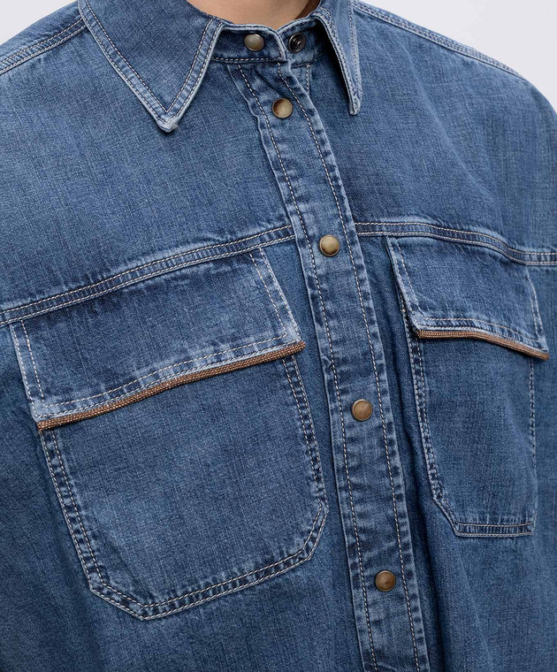 Brunello Cucinelli Синя джинсова сорочка з ланцюжком моніль MH192RB526 зображення 5