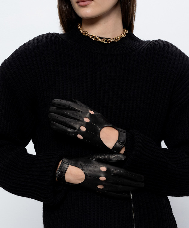 Sermoneta Gloves Чорні шкіряні рукавички з перфорацією GUIDADONNA зображення 2