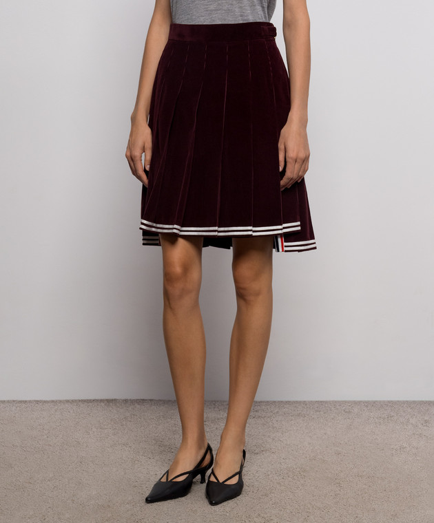 Thom Browne Бордовая вельветовая юбка-плиссе FGCA37NF0957 изображение 2