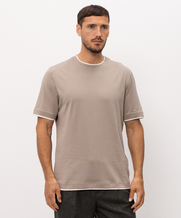 Brunello Cucinelli Бежева футболка з ефектом накладання шарів M0B137427 зображення 3