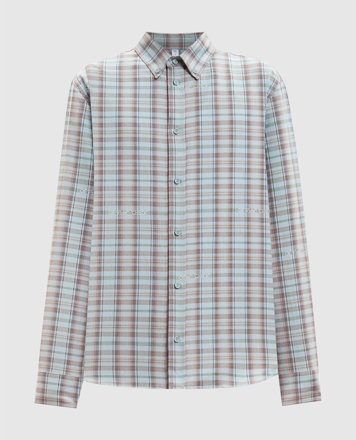 Голубая рубашка в узор с вышивкой логотипа