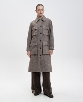 Brunello Cucinelli Коричневое пальто из шерсти и шелка MG5319924