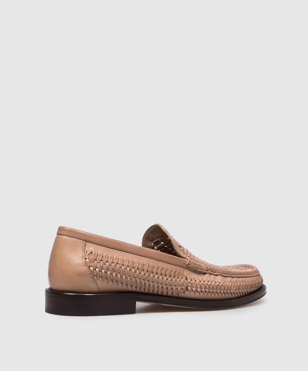 Brunello Cucinelli Бежевые кожаные лоферы с плетением MPUHJUF659 изображение 3