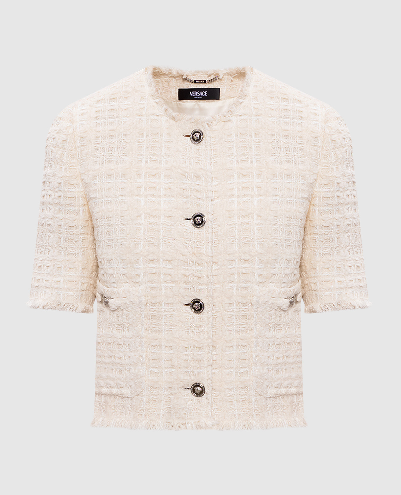 Бежевий твідовий жакет в клітинку