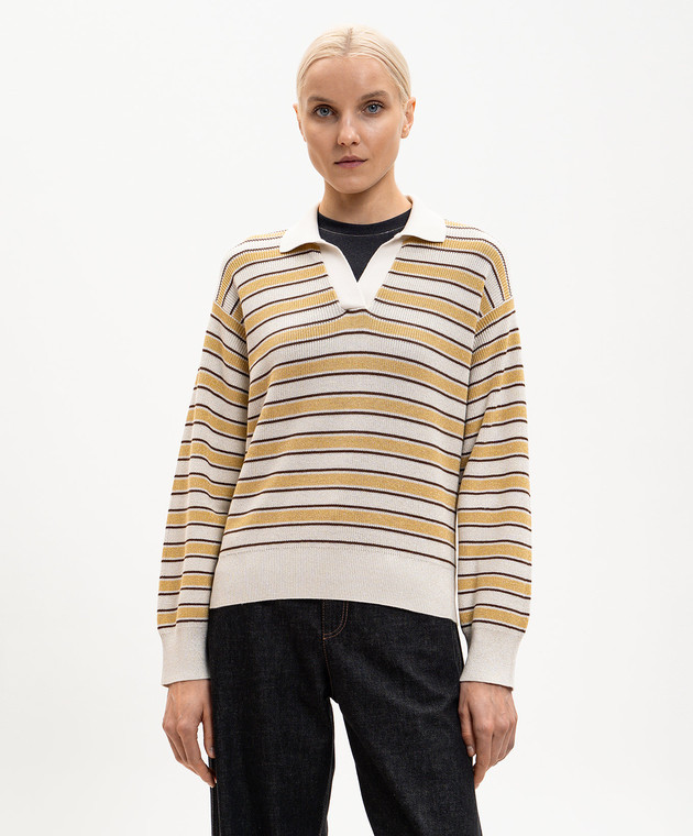 Brunello Cucinelli Пуловер кольору айворі в смужку з люрексом MAZ263805P зображення 3