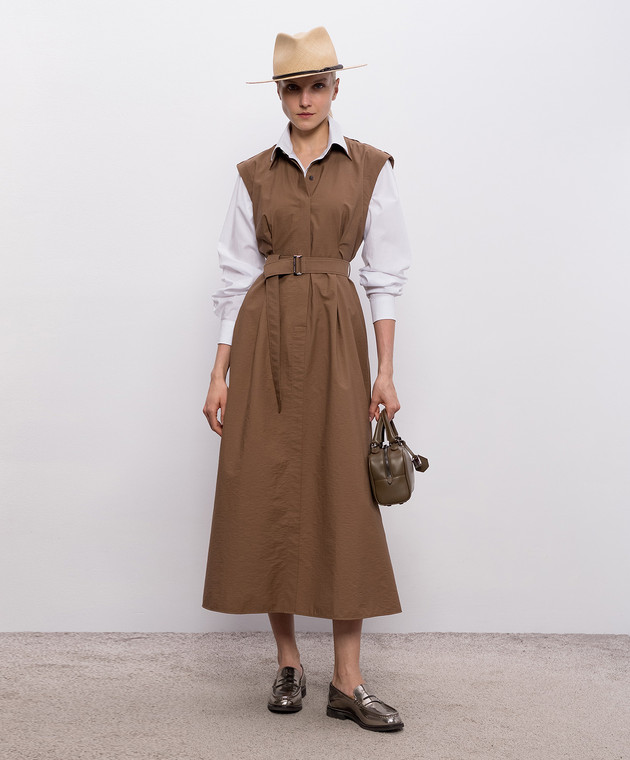 Brunello Cucinelli Коричнева сукня з ланцюжком моніль ML140A5286 зображення 2