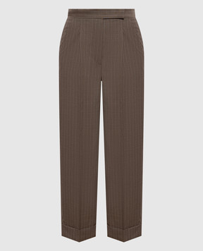 Max Mara Коричневые брюки с высокой посадкой MXMMANETTA из шерсти в полоску MXMMANETTA