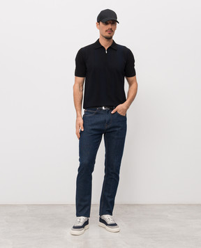 Bertolo Cashmere Чорне поло у візерунок смужка 902541002543