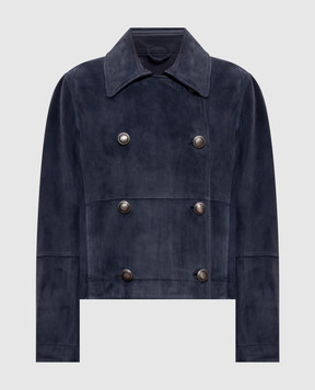 Brunello Cucinelli Синяя замшевая двубортная куртка MPCAI7429
