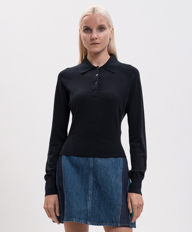 Givenchy Синє поло із шовком з вишивкою логотипа BWL00C4ZUU зображення 3