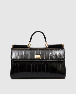 Dolce&Gabbana Черная кожаная сумка My Sicily с пластиной логотипа BB7782B8291