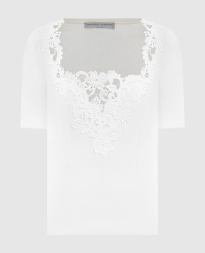 Ermanno Scervino Белый топ в рубчик с кружевом D485L310APZSQ