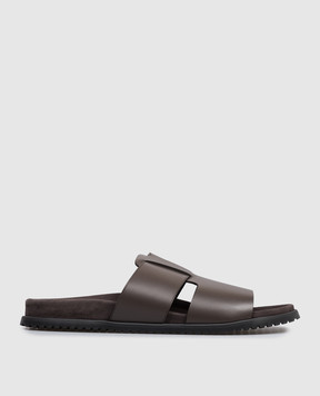 Dolce&Gabbana Коричневые кожаные шлепанцы с тиснением логотипа A80570A0118