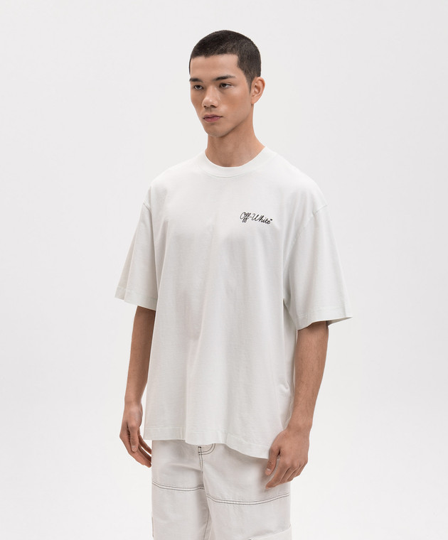 Off-White Зелена футболка з контрастним принтом логотипа 44MAA120S26J01D зображення 3