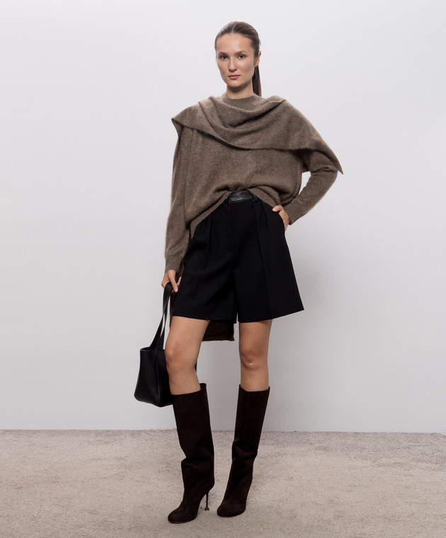 Max Mara Коричневый свитер ARIA из шерсти с шарфом SMMARIA изображение 2