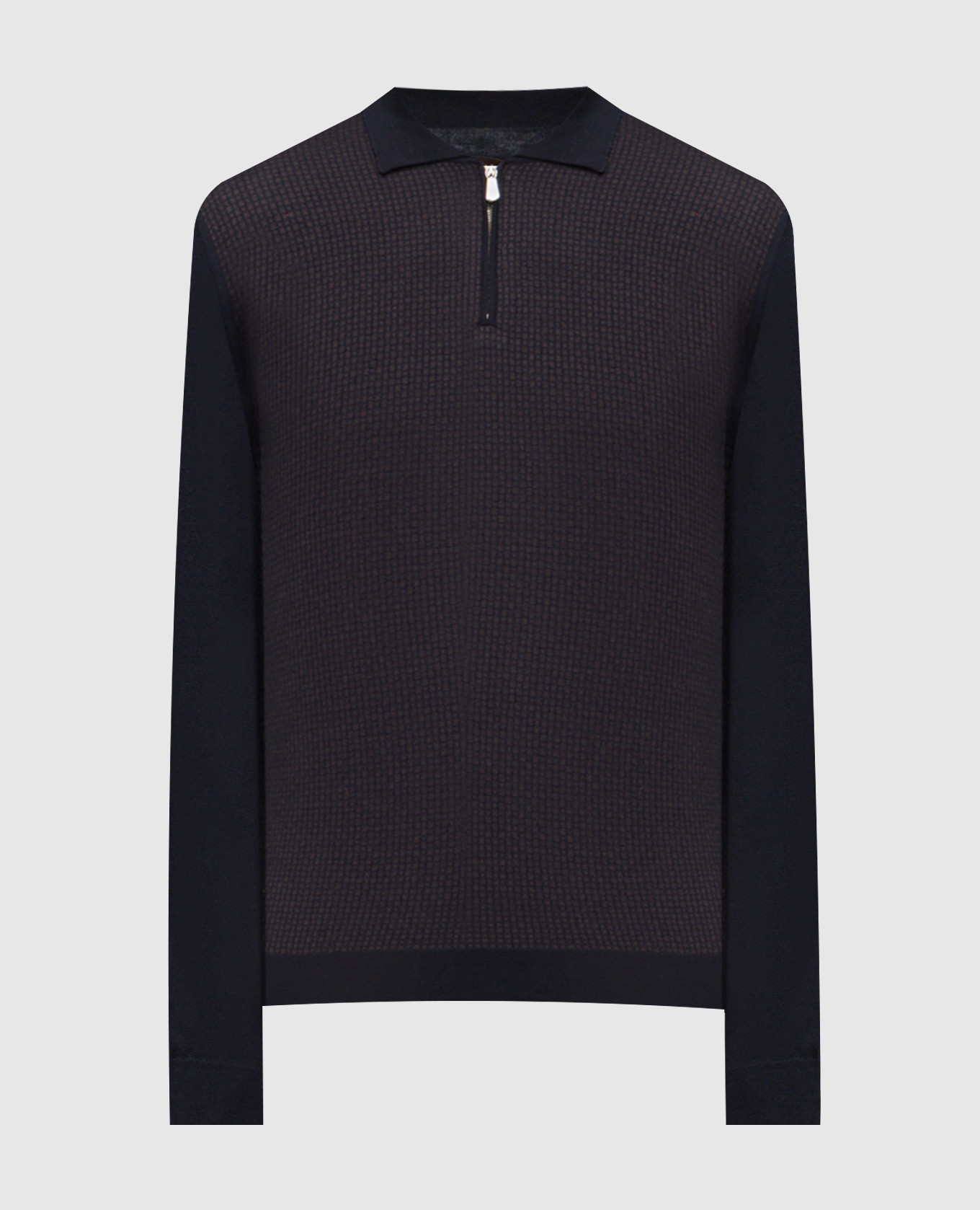 Синее поло из шерсти и шелка с логотипом