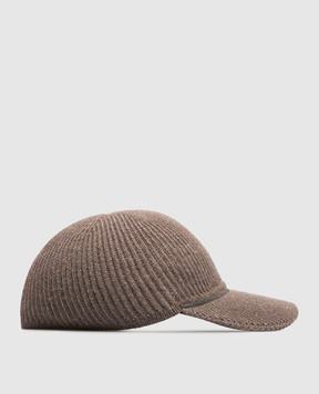 Brunello Cucinelli Коричнева кепка з кашеміром з ланцюжком моніль MCAP9A025