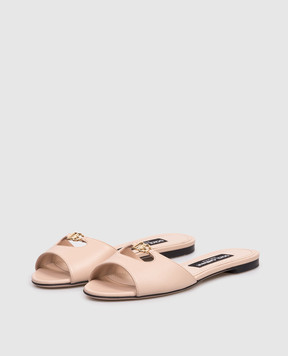 Dolce&Gabbana Бежеві шкіряні шльопанці з монограмою CQ0684A1953