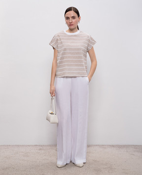 Peserico Бежевый топ с леном в полоску S06416J003028