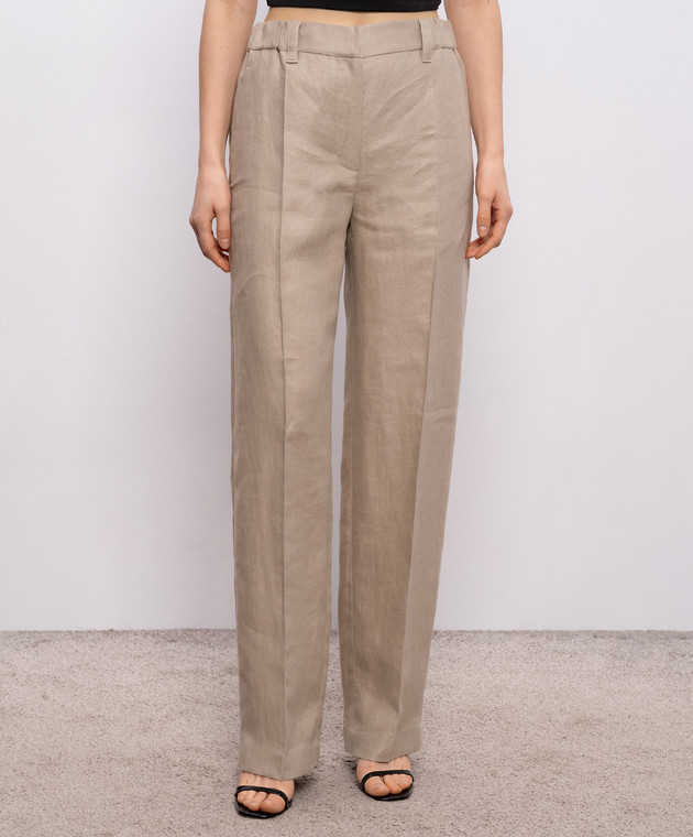 Brunello Cucinelli Бежеві штани з льону MH527P9198 зображення 3