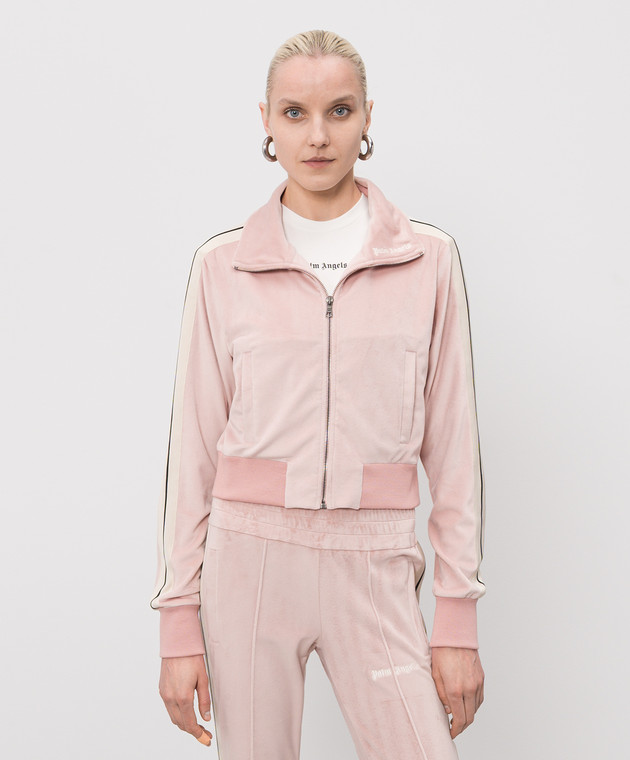 Palm Angels Розовая велюровая спортивная куртка Chenille PWBD045S26FAB001 изображение 3