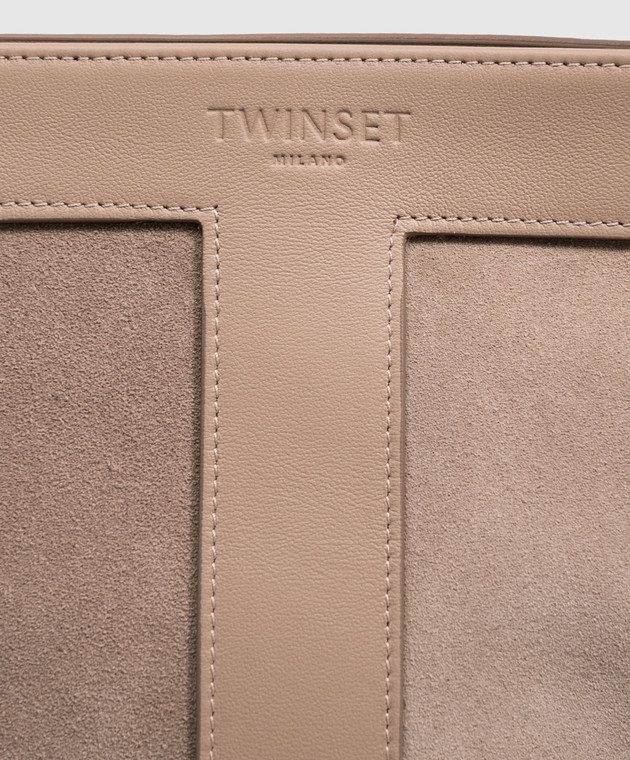 Twinset Бежева замшева сумка з тисненням логотипа 262TD8160 зображення 4