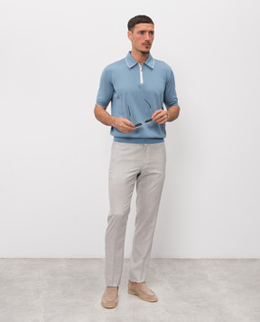 Stefano Ricci Блакитне поло із шовку зі шкірою крокодила K616006Z41F26102