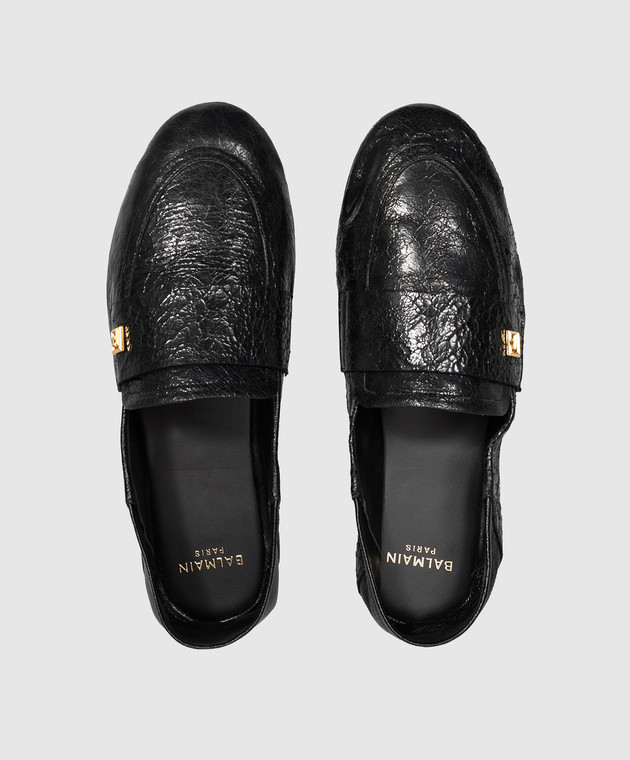 Balmain Чорні шкіряні мокасини з монограмою HN1UO257LRKN зображення 4
