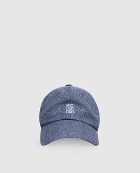 Brunello Cucinelli Детская синяя кепка из шерсти, шелка и льна BZ402W322B