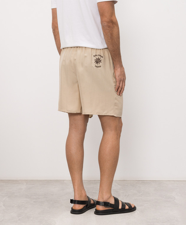 Balmain Бежеві шорти із шовку з вишивкою GH0PA145SF45 зображення 4