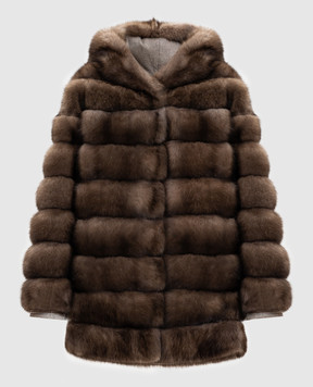 Rindi Коричнева шуба з хутра соболя з капюшоном 050ZB026