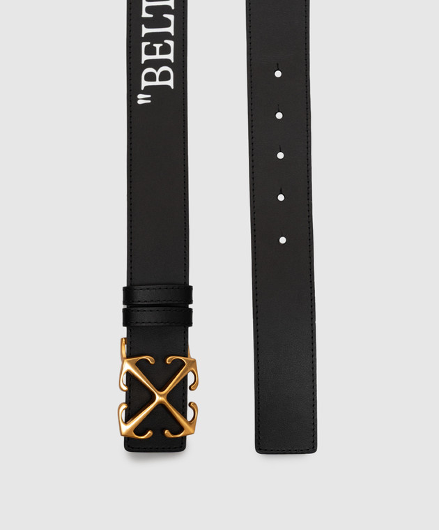 Off-White Чорний шкіряний ремінь з принтом напису OWWRB02F26LT01 зображення 3