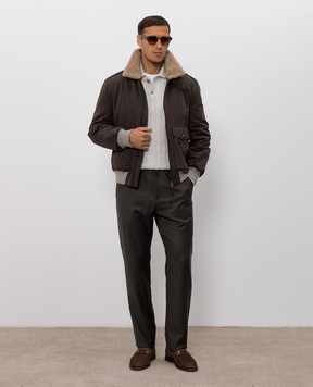 Brunello Cucinelli Сірий светр з кашеміру з коміром-поло M22506005