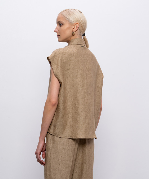 Herno Коричнева сорочка з льону без рукавів CM000049D17105Z зображення 4