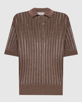 Peserico Коричневе ажурне поло з паєтками A99081F0509110