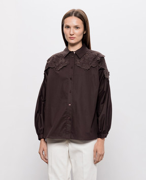 Twinset Коричнева сорочка з вишивкою бродері 262AQ2060