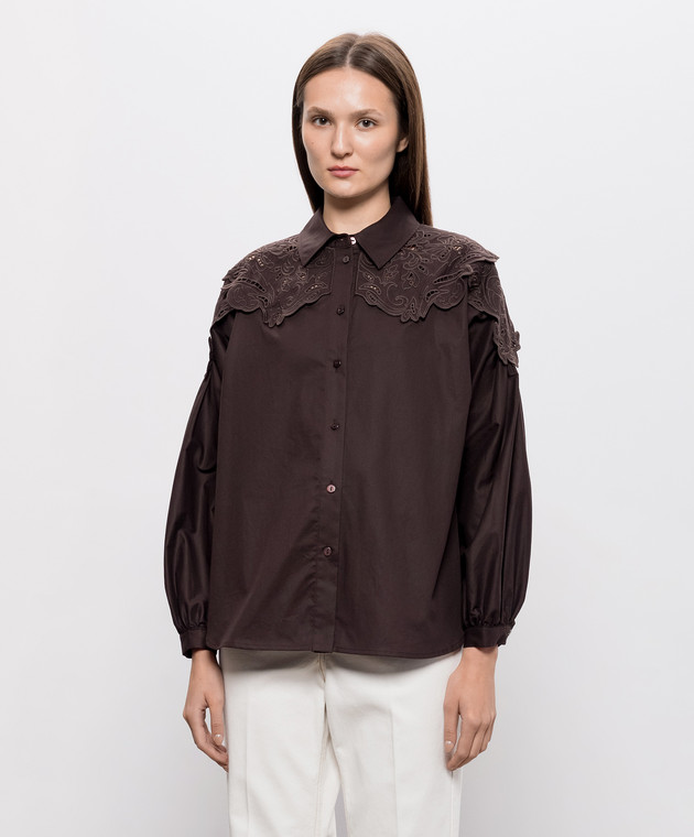Twinset Коричнева сорочка з вишивкою бродері 262AQ2060 зображення 3