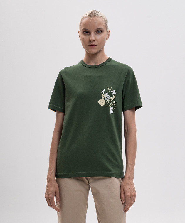 JW Anderson Зеленая футболка с вышивкой логотипа JT0376PG1937 изображение 3