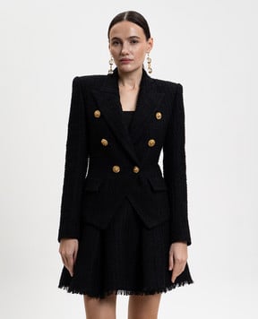 Balmain Чорний двобортний твідовий жакет GF1SI505XL81