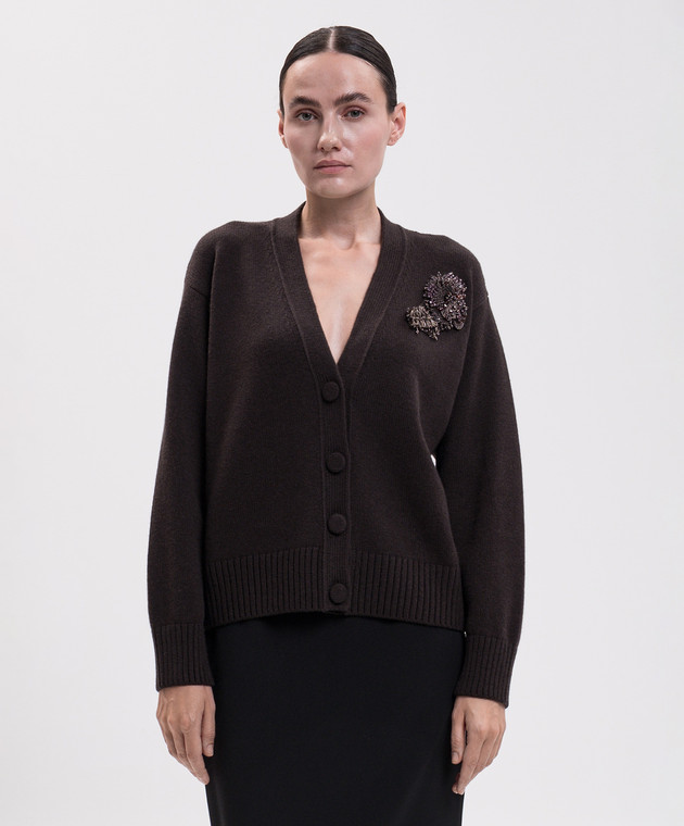 Agnona Коричневый кардиган из кашемира с аппликацией K4120980K050Q изображение 3