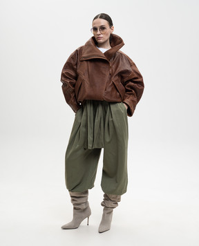 Balmain Коричнева шкіряна куртка GF0TD230LE37