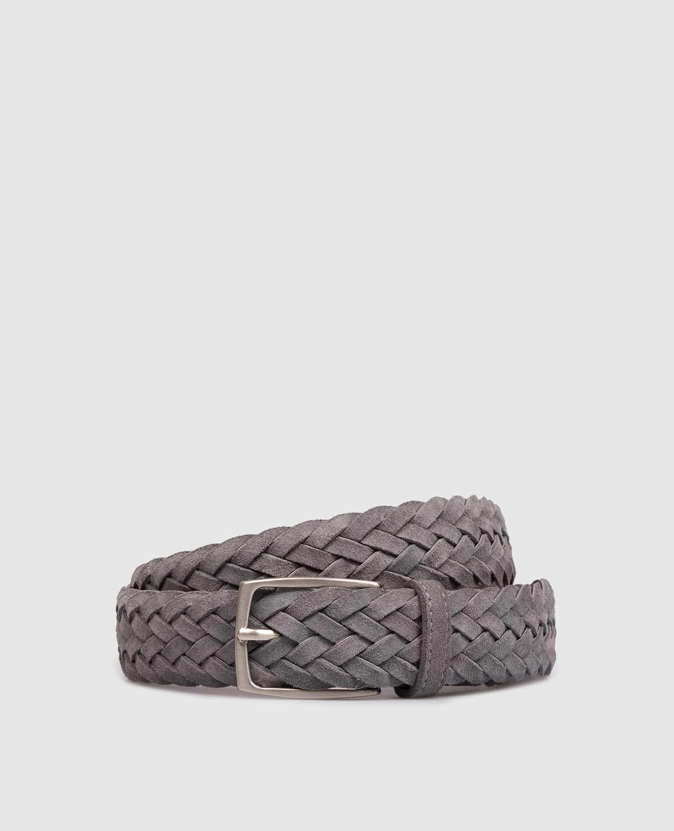 Серый замшевый плетеный ремень