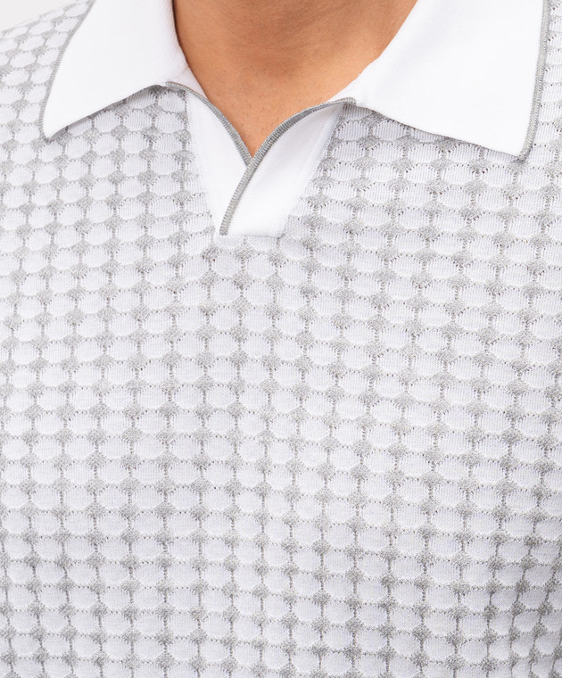 Stefano Ricci Белое поло с шелком в узор K616463PSMF26225 изображение 5