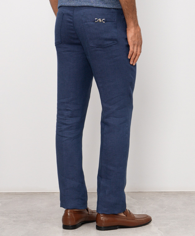 Stefano Ricci Синие брюки из льна и шелка M8T62B0190TXFIL изображение 4