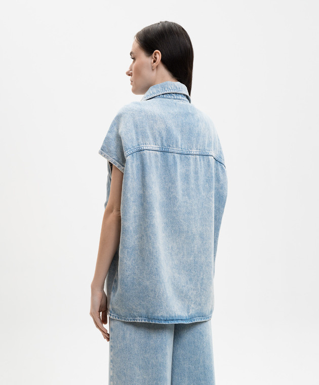 Solotre Голубой джинсовый жилет с эффектом потертости M1AB0167 изображение 4