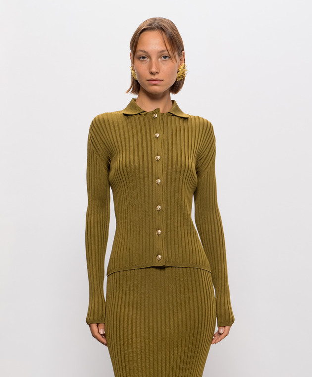 Balmain Кардиган кольору хакі в рубчик SH0000000014 зображення 3